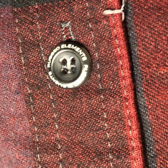 Rugged Elements Flannel Shirt Jacket L Gray Burgundy Plaid Lined Authentic Outer - Picture 2 of 7